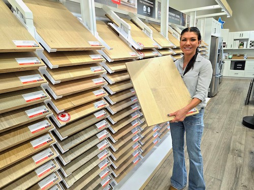 Flooring Canada Abbotford showroom interior sales team showing wood look floors